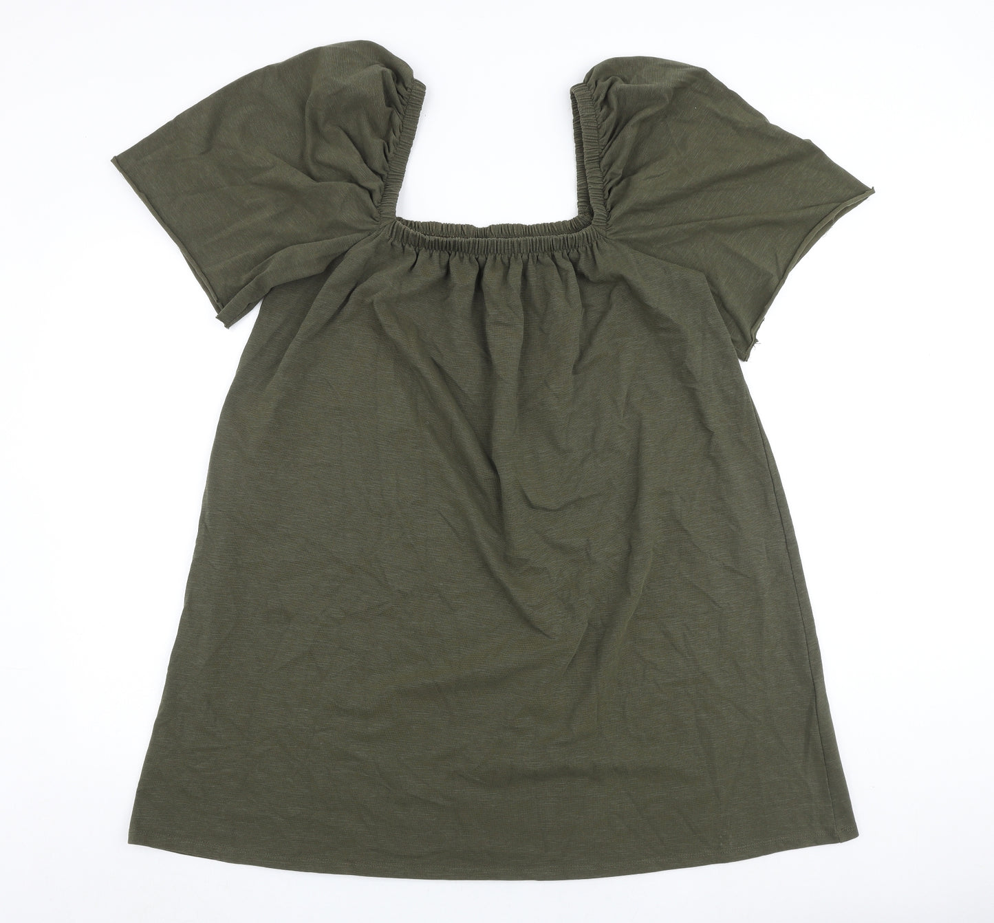H&M Womens Green Cotton A-Line Size L Square Neck Pullover