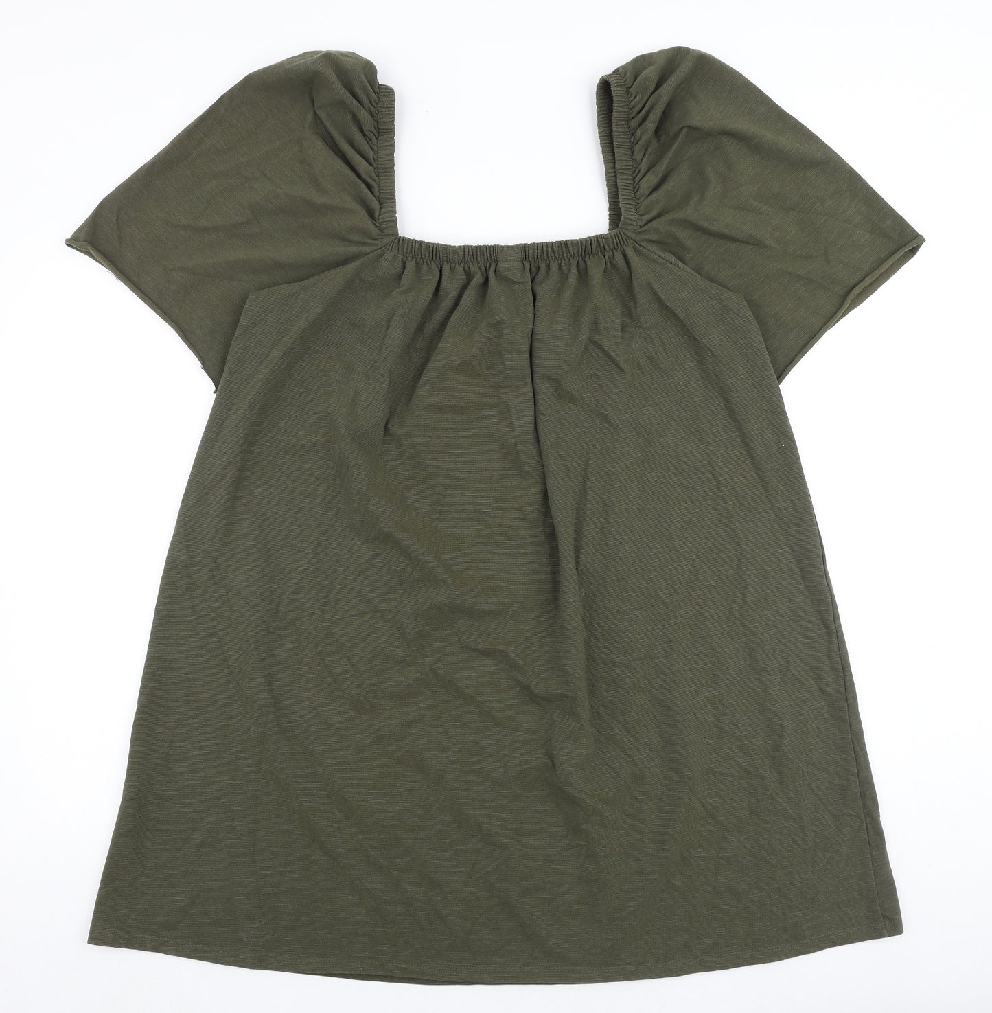 H&M Womens Green Cotton A-Line Size L Square Neck Pullover