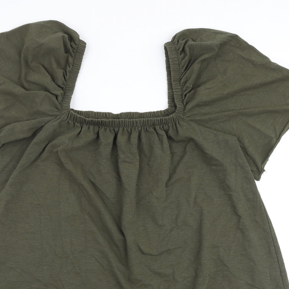 H&M Womens Green Cotton A-Line Size L Square Neck Pullover