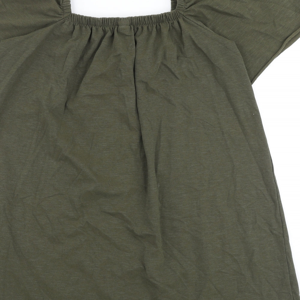 H&M Womens Green Cotton A-Line Size L Square Neck Pullover