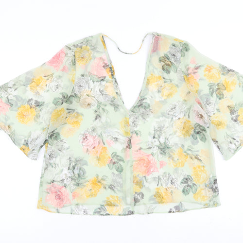 Miss Selfridge Womens Green Floral Polyester Basic Blouse Size 12 V-Neck