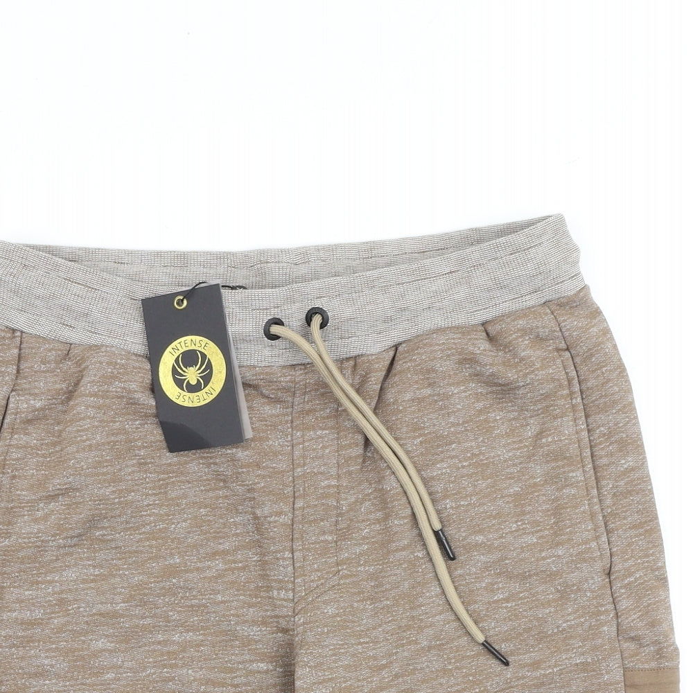 Intense Mens Brown Cotton Bermuda Shorts Size S L6 in Regular Drawstring