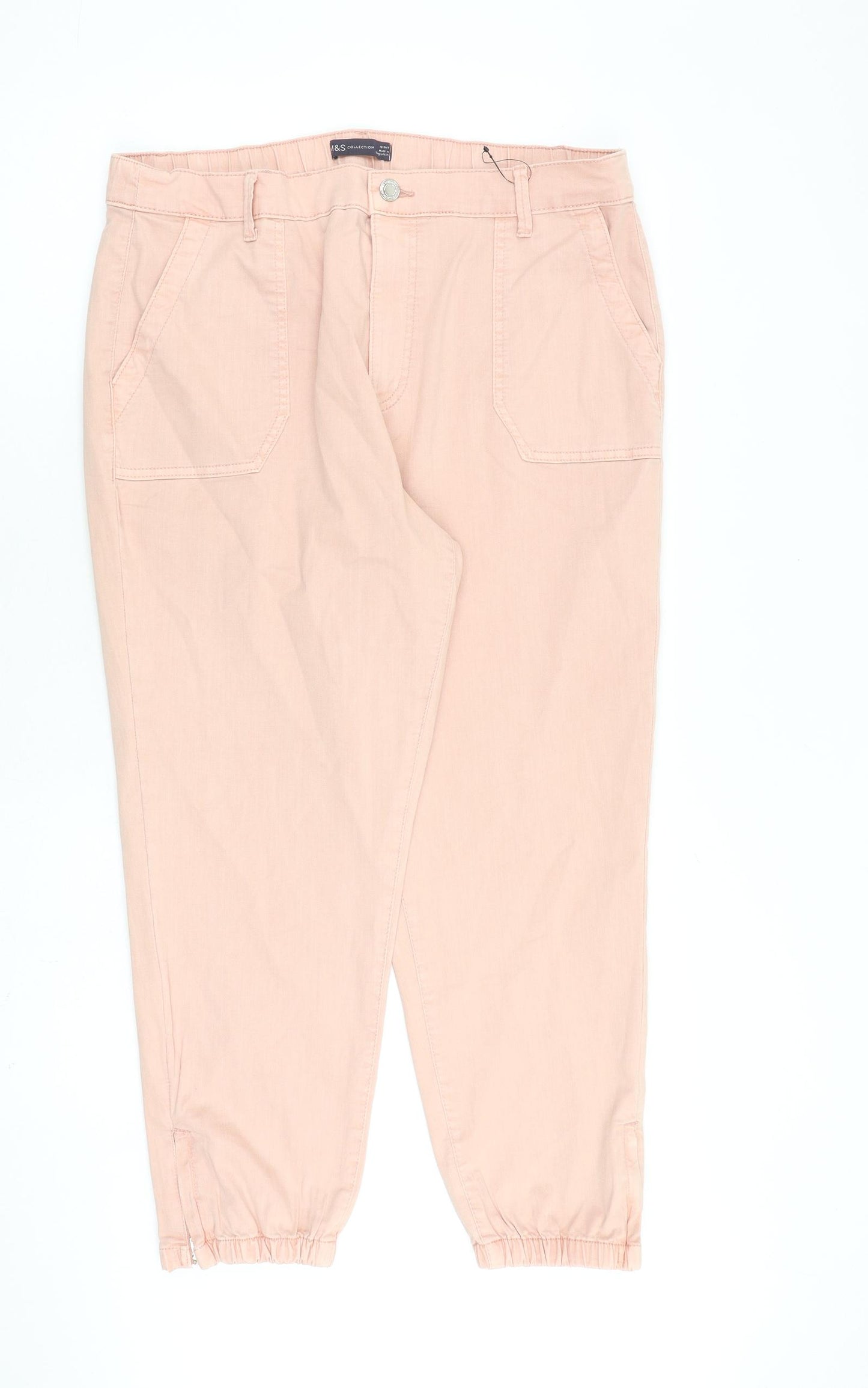 Marks and Spencer Womens Pink Cotton Straight Jeans Size 18 L26 in Regular Zip