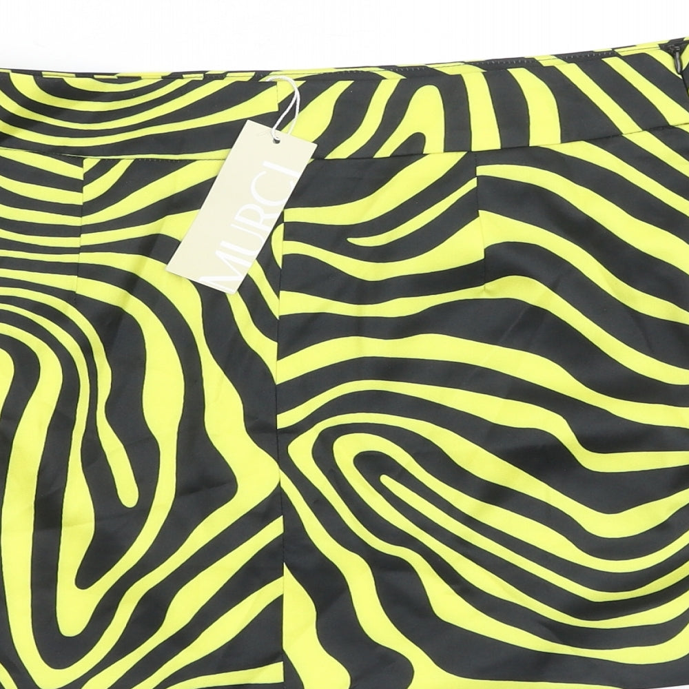Murci Womens Black Animal Print Polyester A-Line Skirt Size 14 Zip