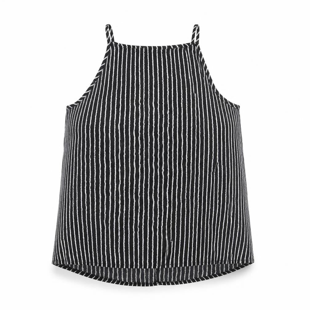 Front view of TEMT women’s black geometric polyester camisole tank, size UK 10, square neck