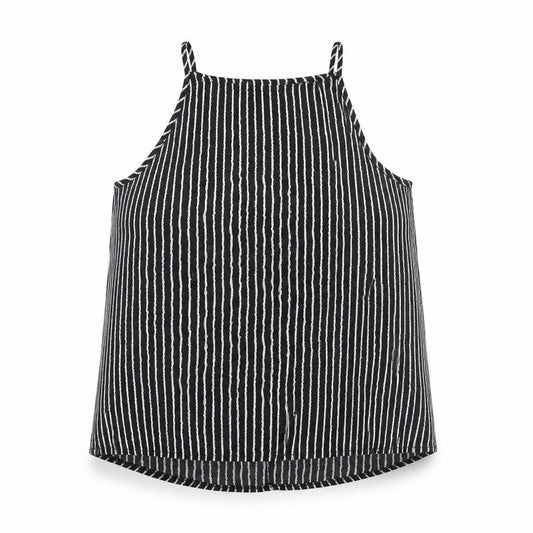 Front view of TEMT women’s black geometric polyester camisole tank, size UK 10, square neck
