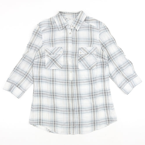 Autograph Womens Grey Check 100% Cotton Basic Button-Up Size 10 Collared