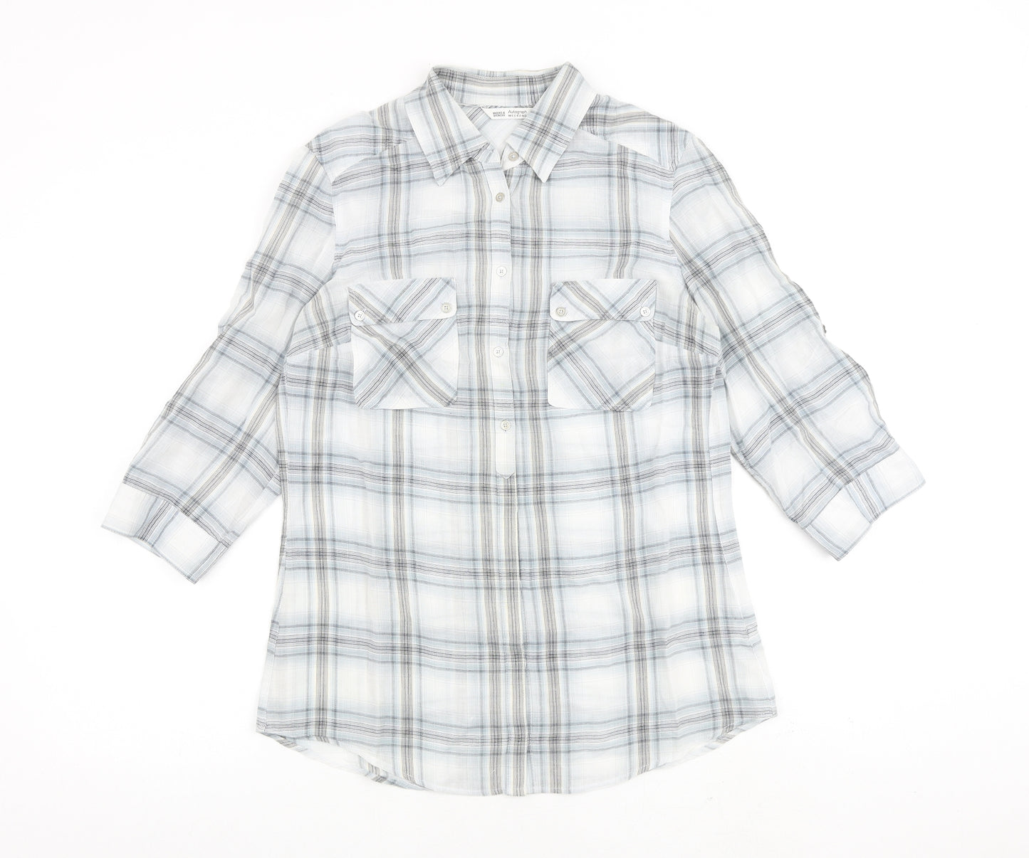 Autograph Womens Grey Check 100% Cotton Basic Button-Up Size 10 Collared