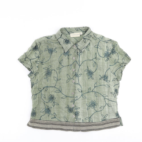 River Island Boys Green 100% Cotton Basic Button-Up Size XL Collared Button