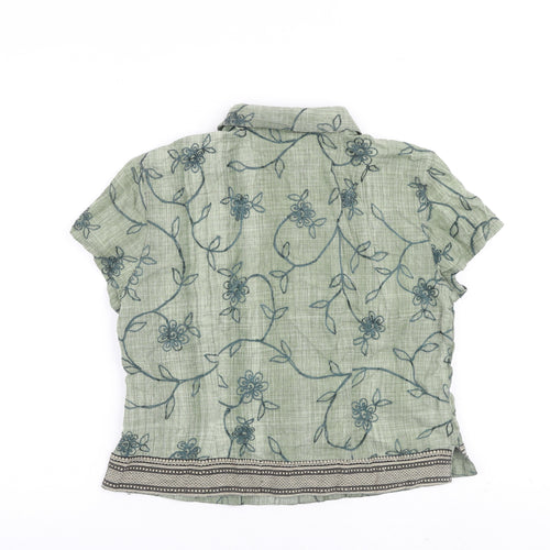 River Island Boys Green 100% Cotton Basic Button-Up Size XL Collared Button