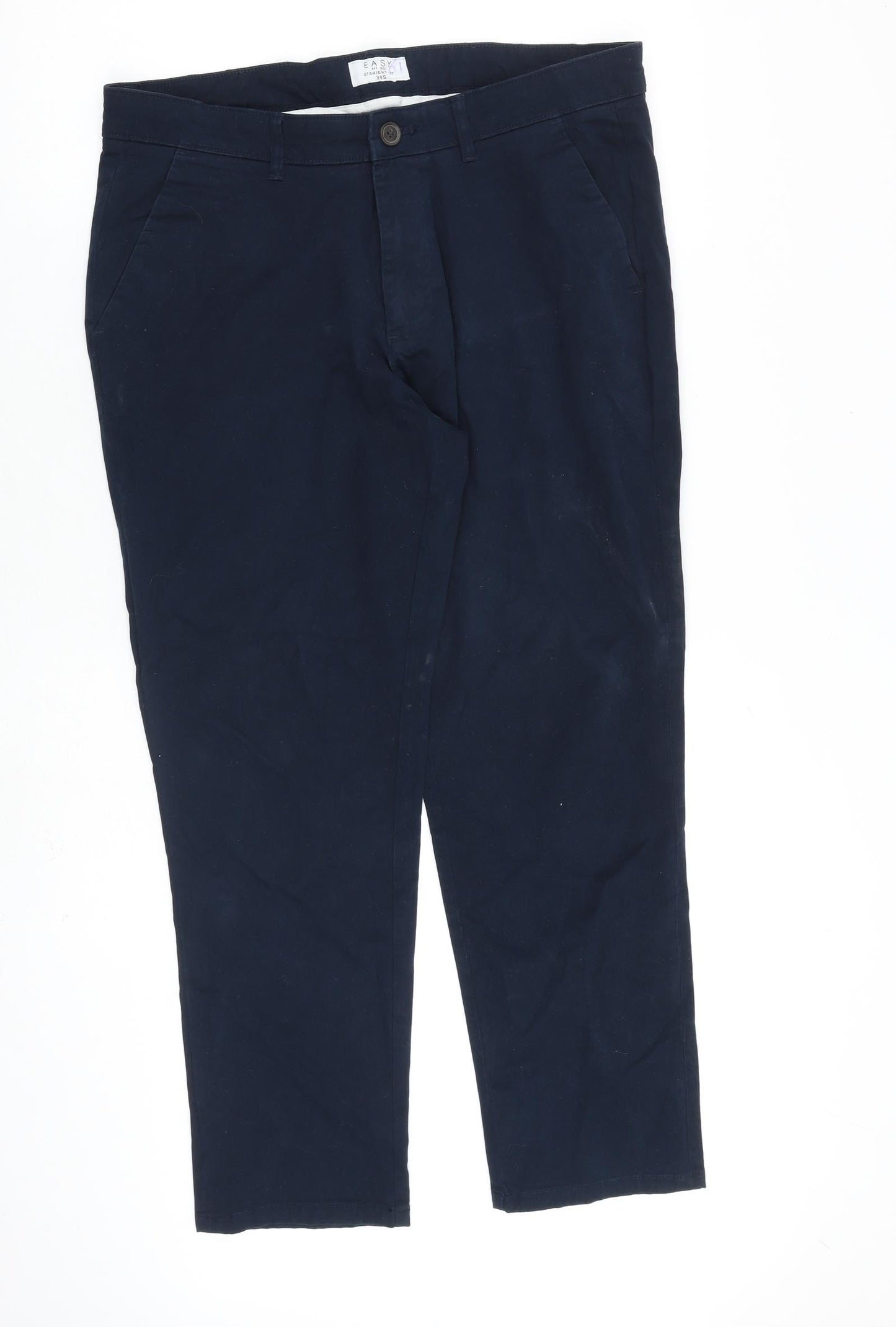 Easy Mens Blue Cotton Chino Trousers Size 32 in L28 in Regular Zip
