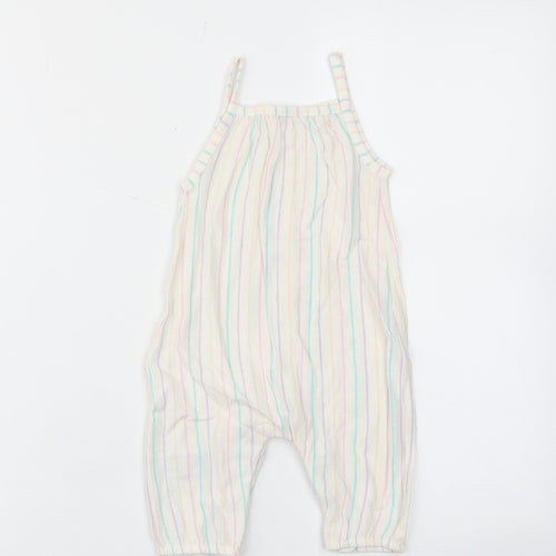 Marks and Spencer Girls Multicoloured Striped Linen Romper One-Piece Size 3-6 Months Button