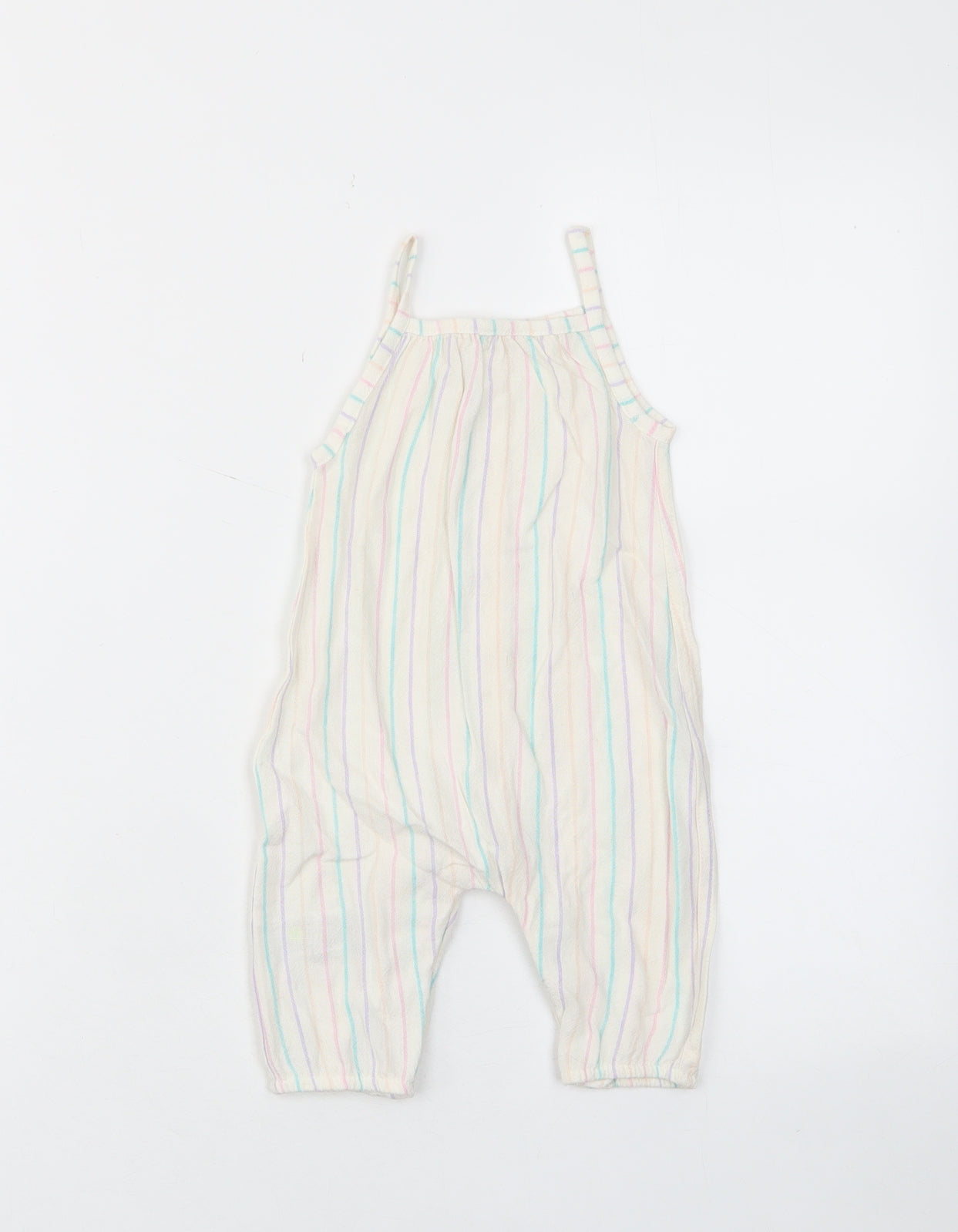 Marks and Spencer Girls Multicoloured Striped Linen Romper One-Piece Size 3-6 Months Button