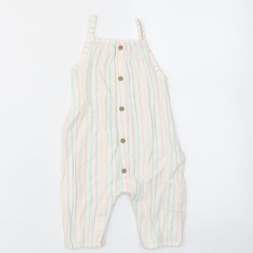 Marks and Spencer Girls Multicoloured Striped Linen Romper One-Piece Size 3-6 Months Button