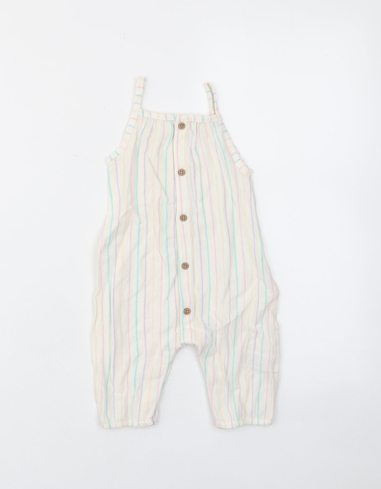 Marks and Spencer Girls Multicoloured Striped Linen Romper One-Piece Size 3-6 Months Button