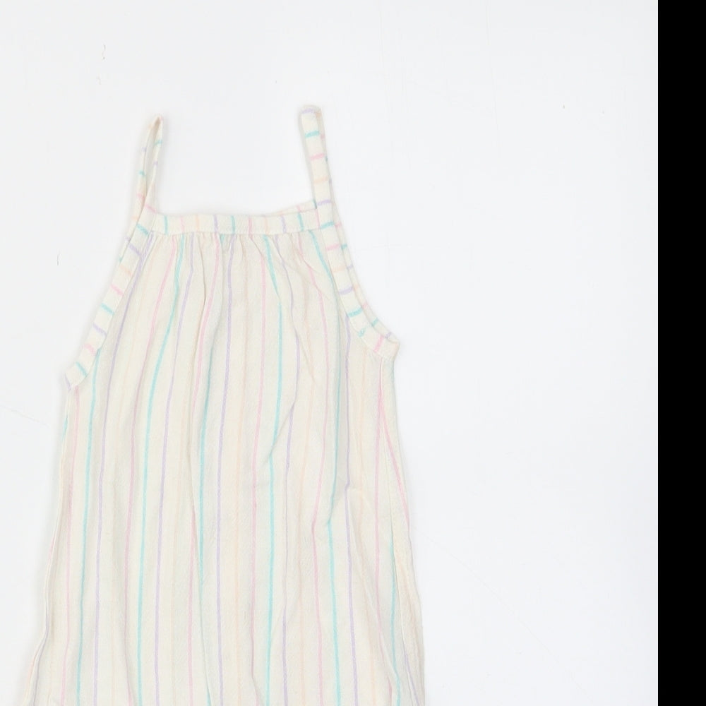 Marks and Spencer Girls Multicoloured Striped Linen Romper One-Piece Size 3-6 Months Button