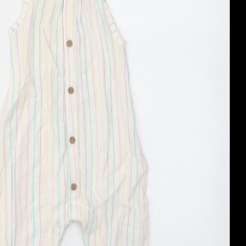 Marks and Spencer Girls Multicoloured Striped Linen Romper One-Piece Size 3-6 Months Button