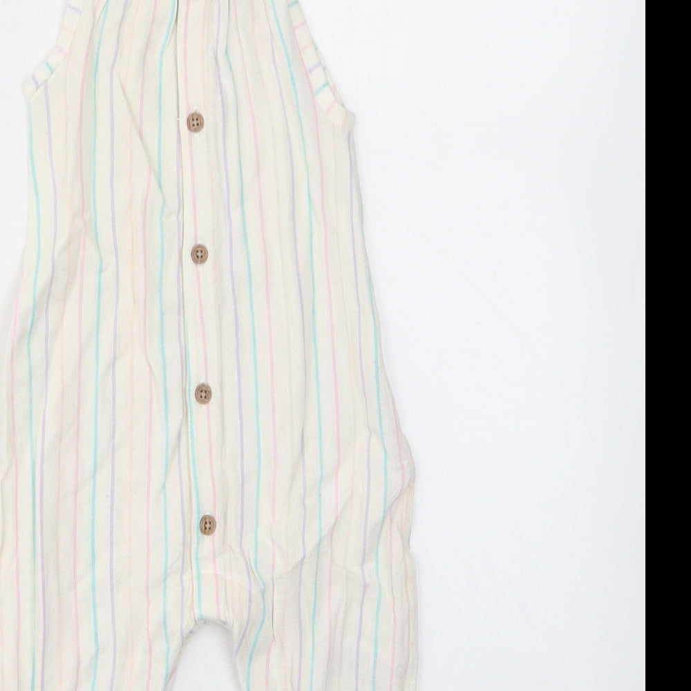 Marks and Spencer Girls Multicoloured Striped Linen Romper One-Piece Size 3-6 Months Button