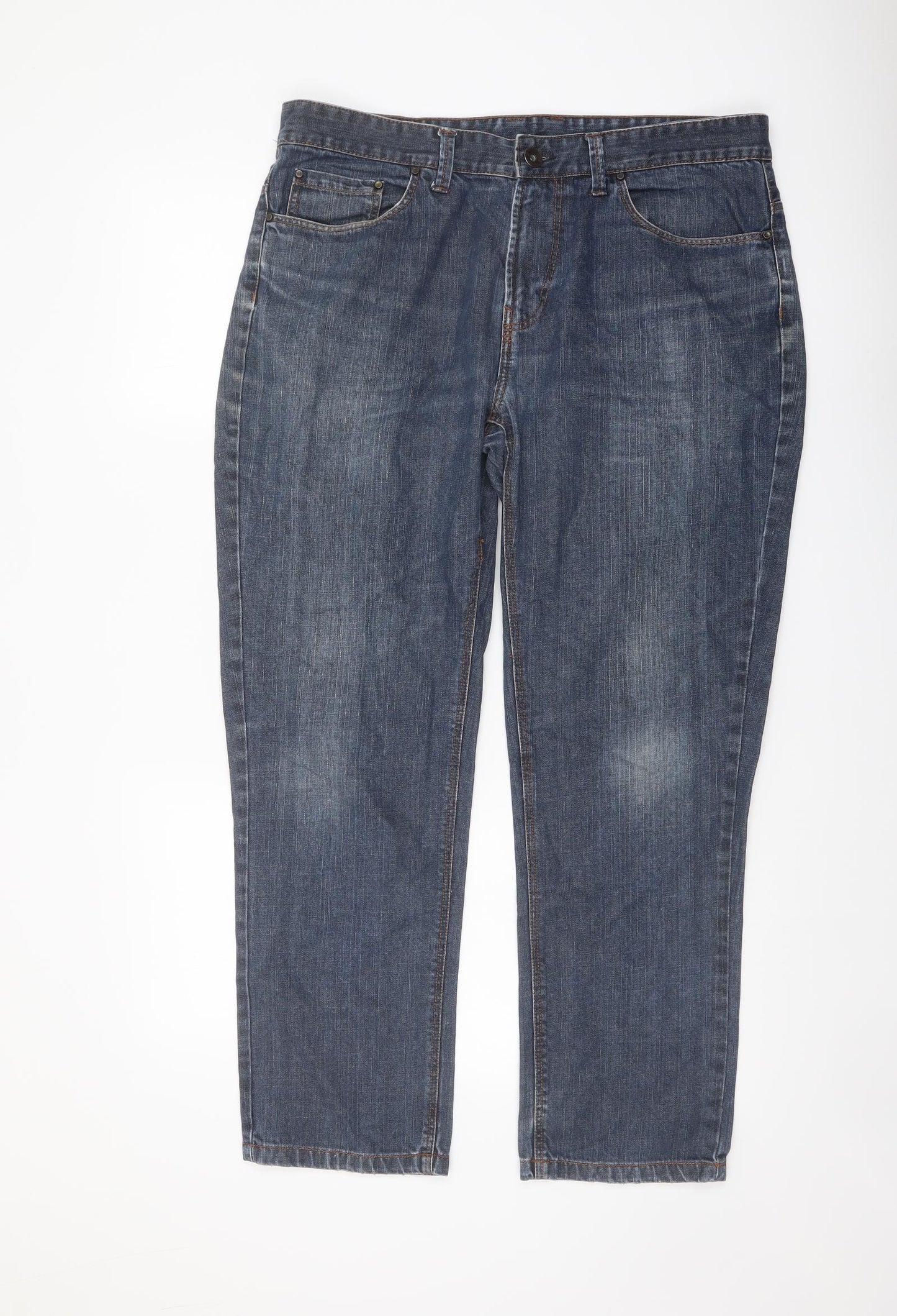 TU Mens Blue Cotton Straight Jeans Size 36 in L30 in Slim Button