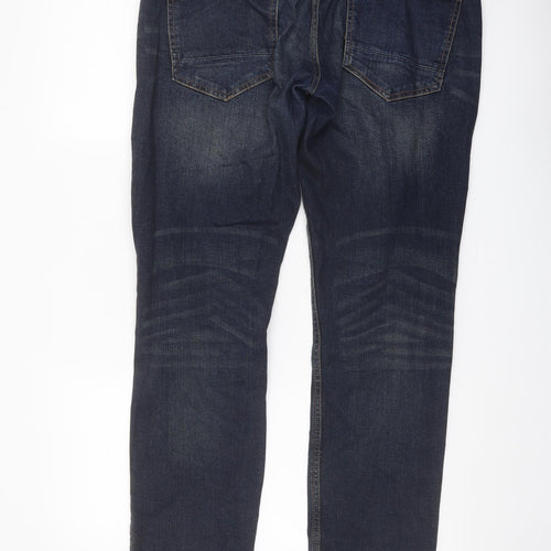 Authentic Casual Wear Mens Blue Cotton Straight Jeans Size 32 in L32 in Slim Button