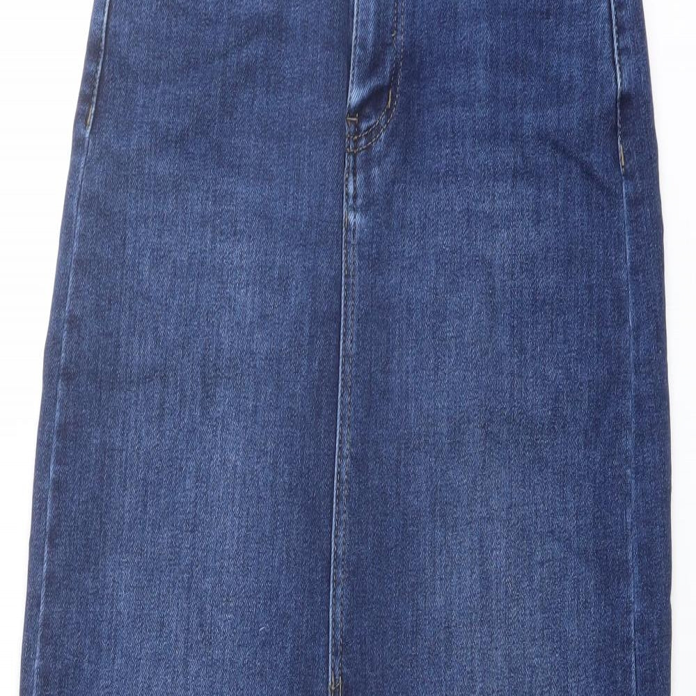 Jewelly Womens Blue Cotton A-Line Skirt Size 6 Button