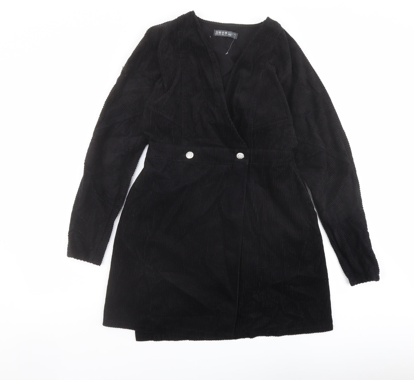 Denim & Co. Womens Black Cotton A-Line Size 12 V-Neck Button