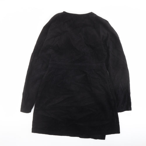 Denim & Co. Womens Black Cotton A-Line Size 12 V-Neck Button