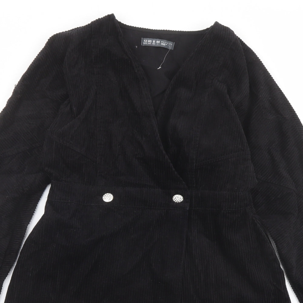 Denim & Co. Womens Black Cotton A-Line Size 12 V-Neck Button
