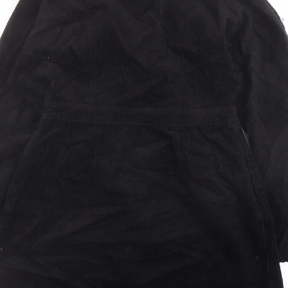 Denim & Co. Womens Black Cotton A-Line Size 12 V-Neck Button