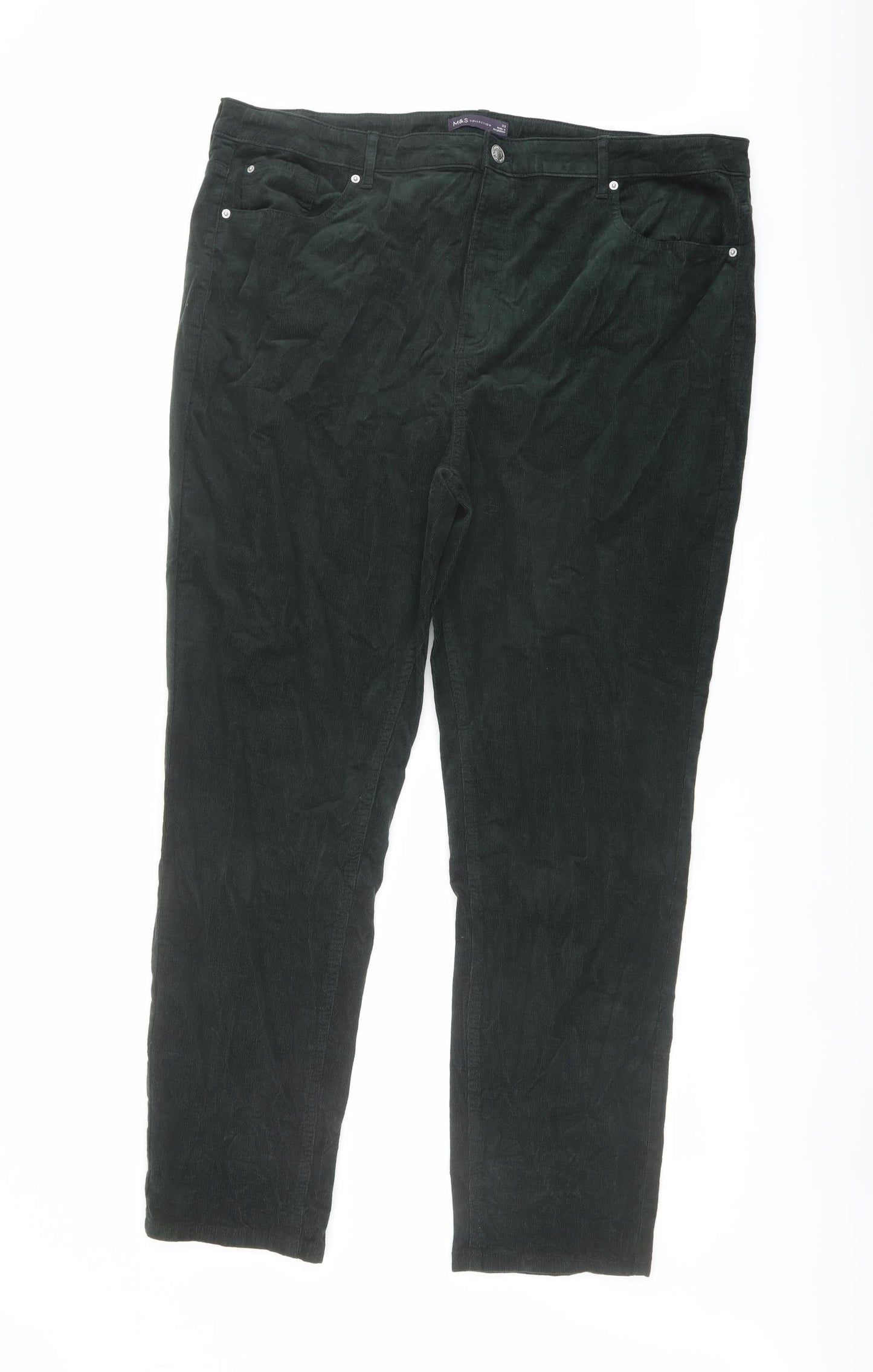 Marks and Spencer Womens Green Cotton Trousers Size 22 L30 in Regular Button