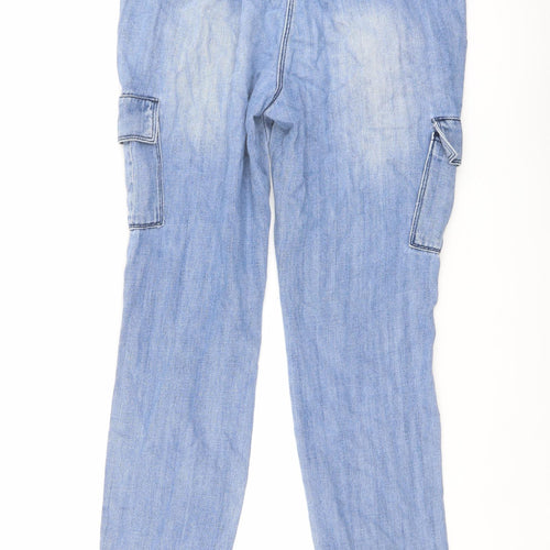 NEXT Womens Blue Cotton Tapered Jeans Size 10 L26 in Regular Button
