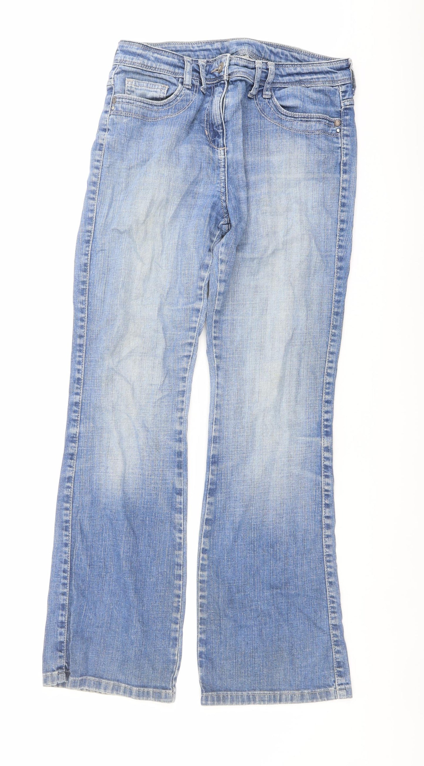 Marks and Spencer Womens Blue Cotton Bootcut Jeans Size 12 L29 in Regular Button