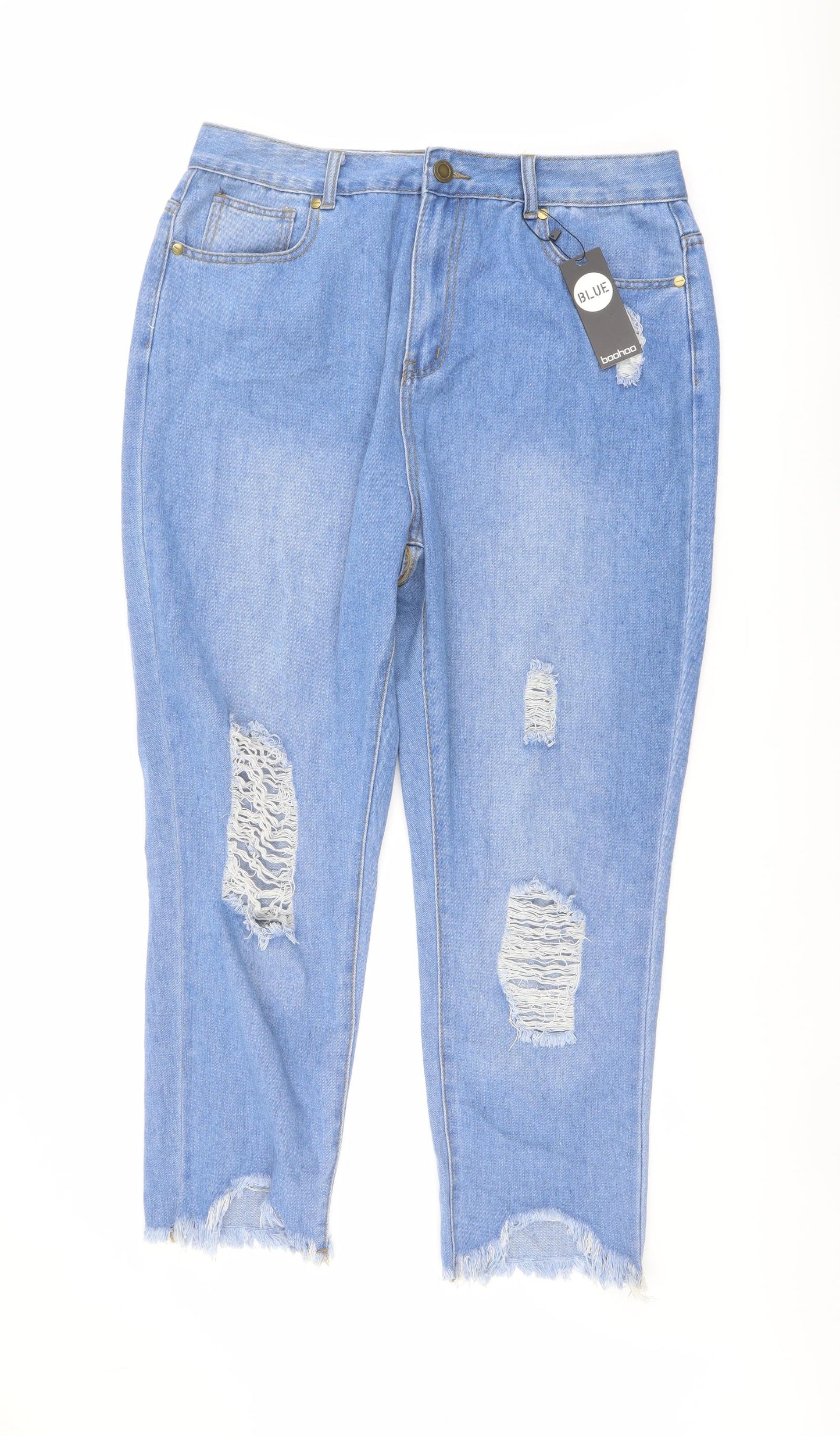 Boohoo Womens Blue Cotton Mom Jeans Size 16 L26 in Regular Button