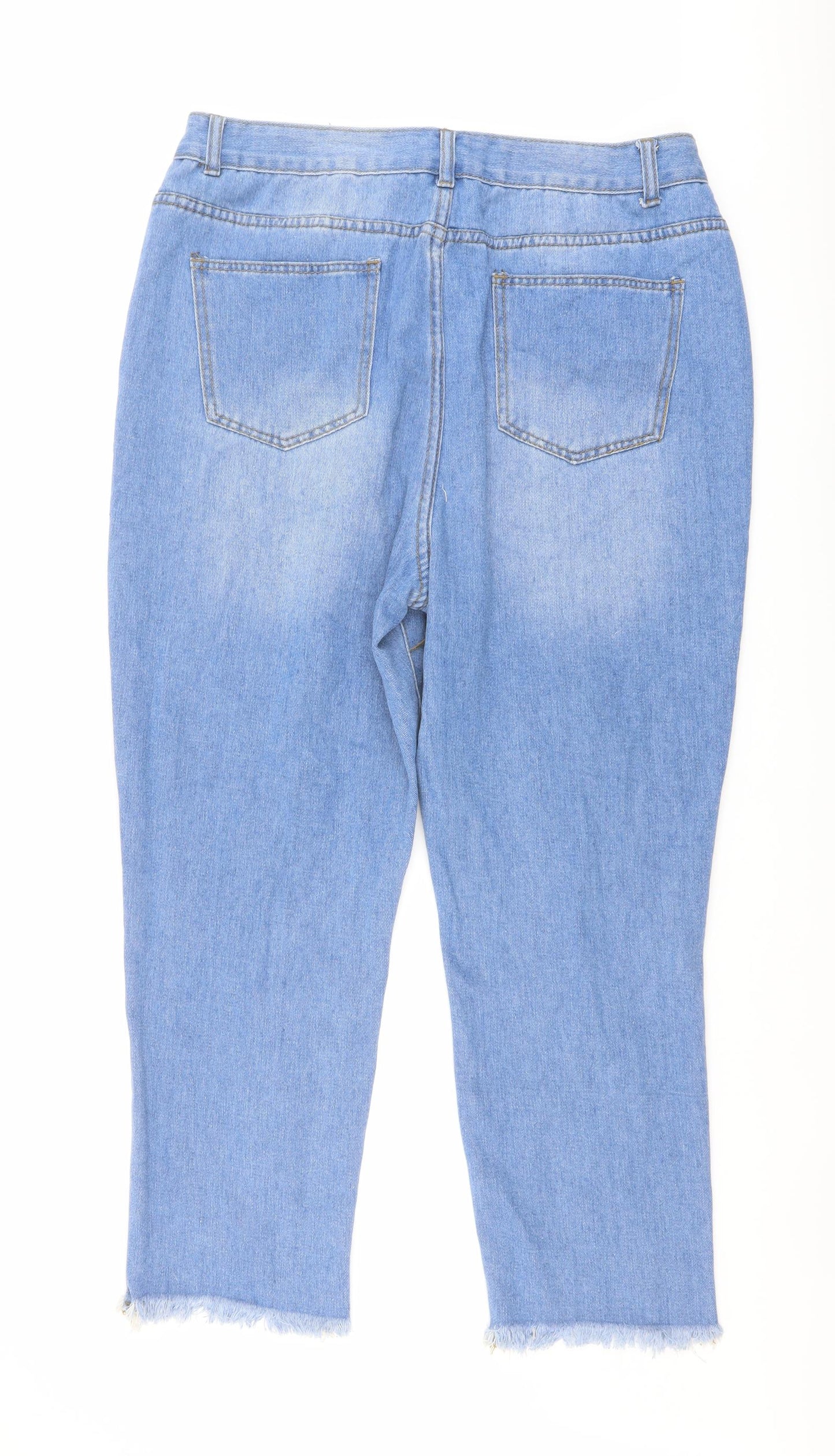 Boohoo Womens Blue Cotton Mom Jeans Size 16 L26 in Regular Button