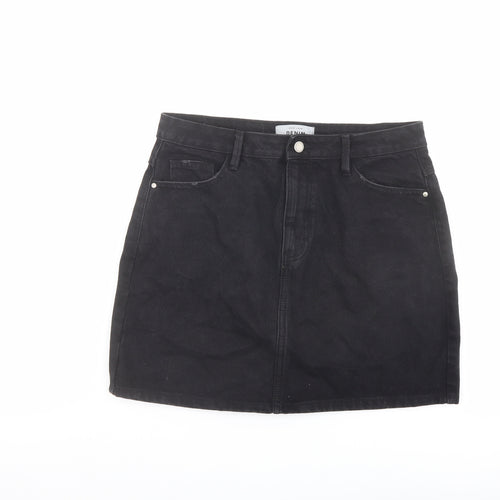New Look Womens Grey Cotton A-Line Skirt Size 14 Button
