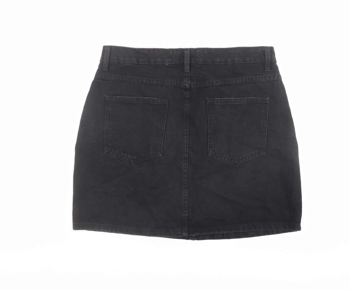 New Look Womens Grey Cotton A-Line Skirt Size 14 Button