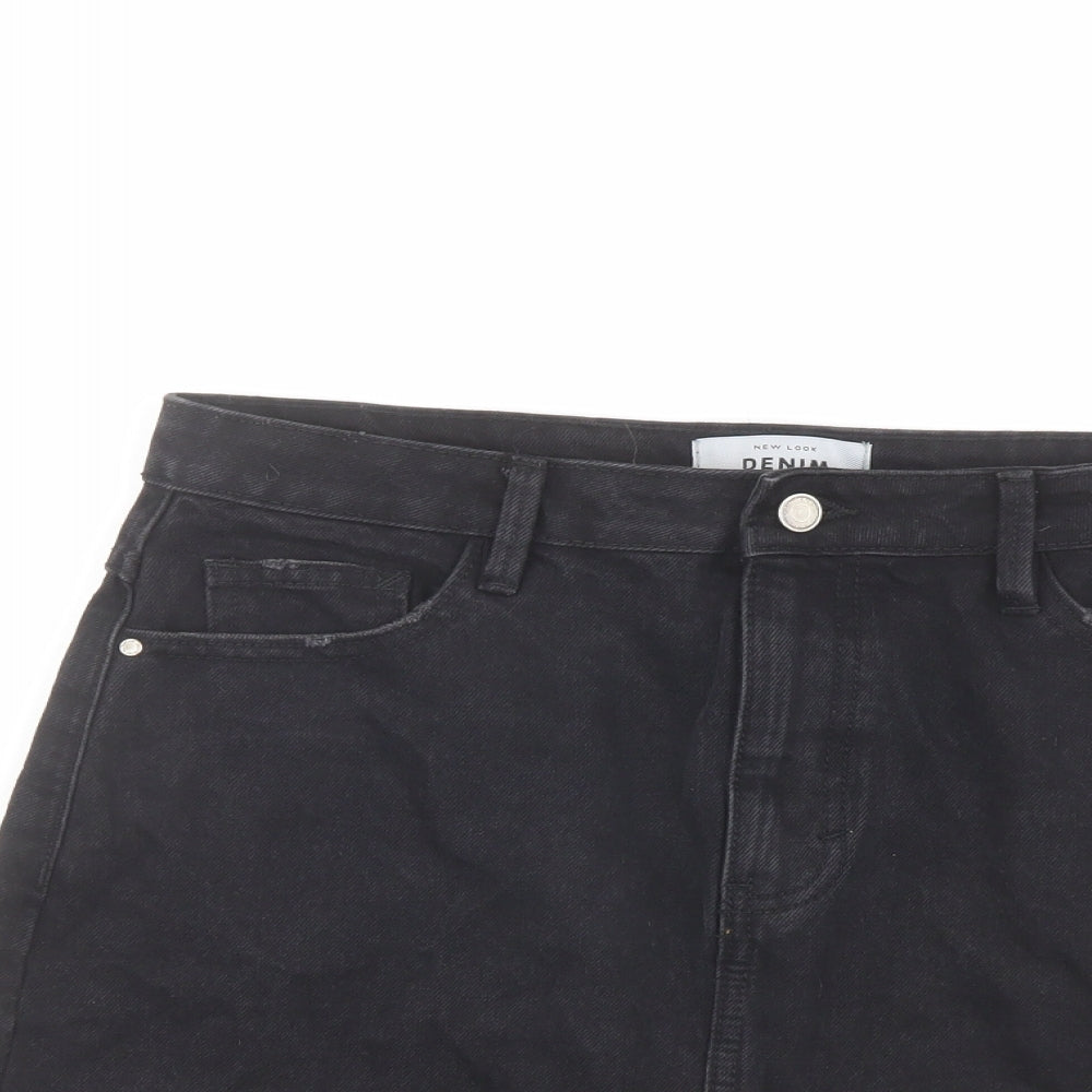 New Look Womens Grey Cotton A-Line Skirt Size 14 Button