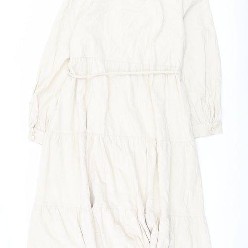 Marks and Spencer Womens Beige Cotton Trapeze & Swing Size 16 V-Neck Button