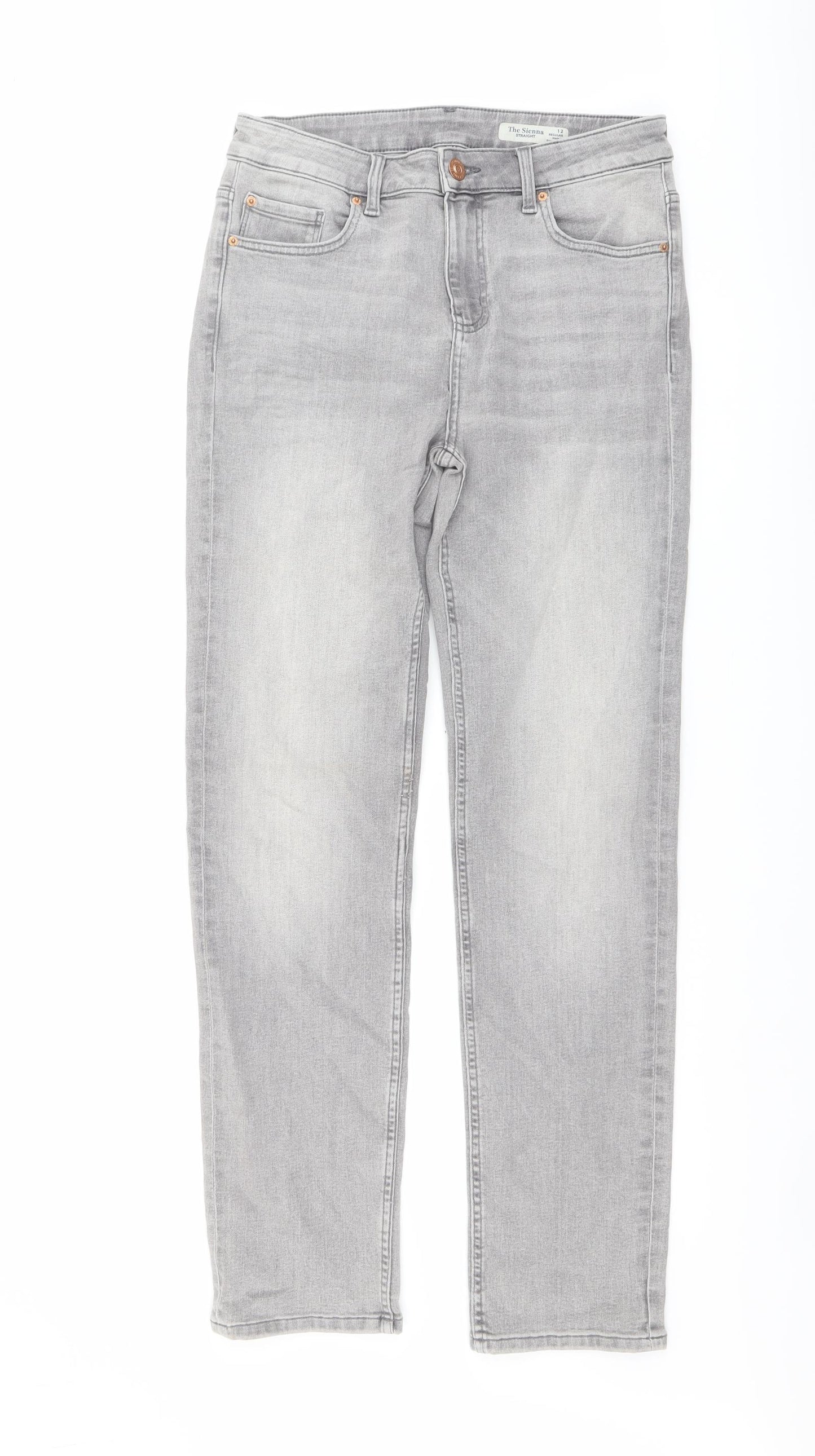 Marks and Spencer Womens Grey Cotton Straight Jeans Size 12 L30 in Regular Button
