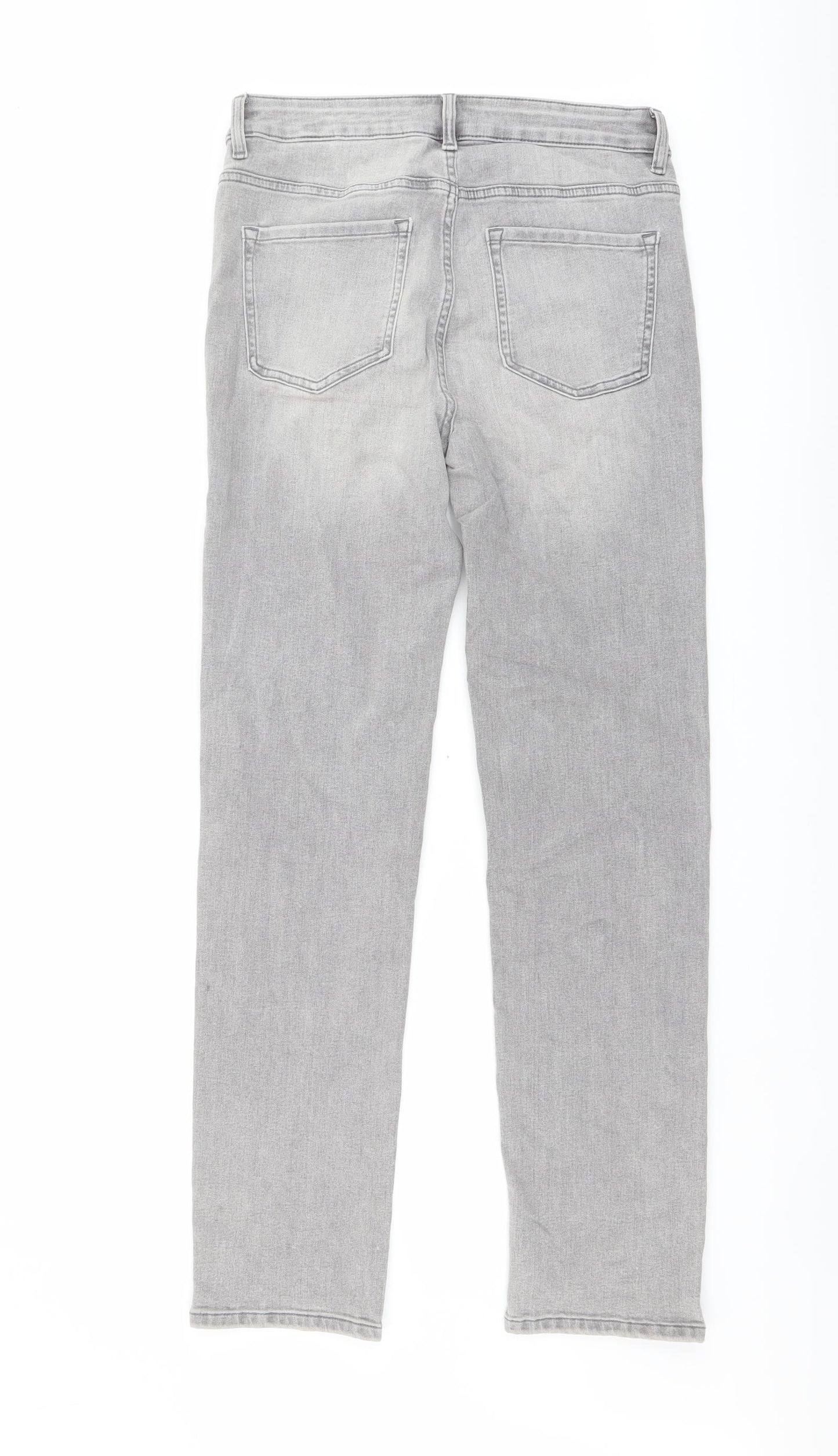 Marks and Spencer Womens Grey Cotton Straight Jeans Size 12 L30 in Regular Button