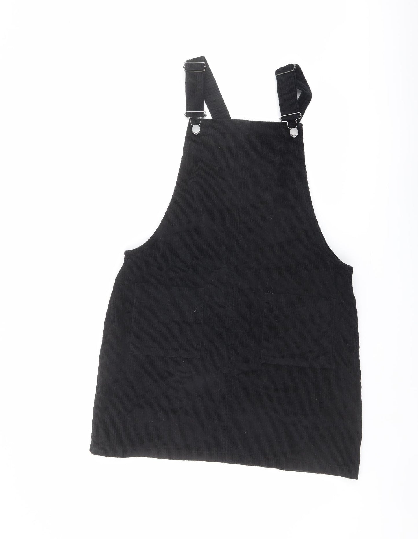 George Womens Black Cotton Pinafore/Dungaree Dress Size 12 Square Neck Buckle
