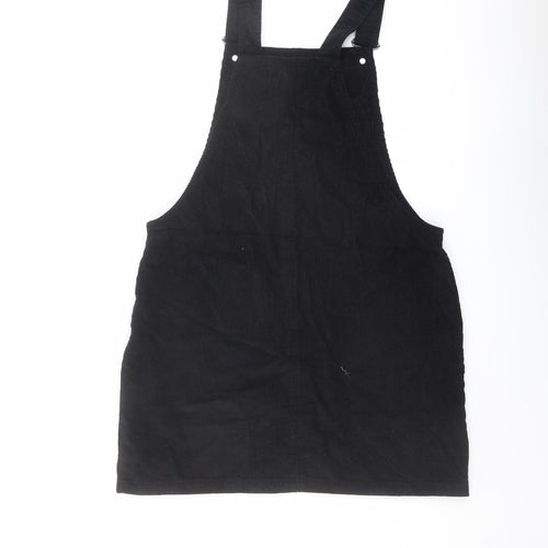 George Womens Black Cotton Pinafore/Dungaree Dress Size 12 Square Neck Buckle