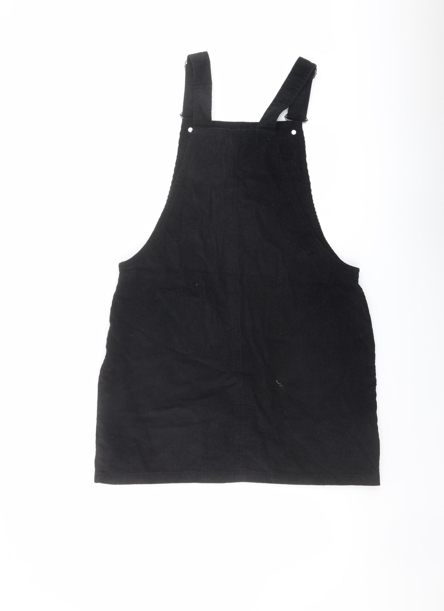 George Womens Black Cotton Pinafore/Dungaree Dress Size 12 Square Neck Buckle