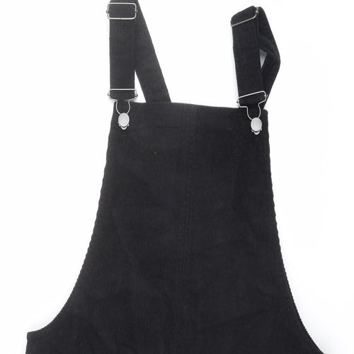 George Womens Black Cotton Pinafore/Dungaree Dress Size 12 Square Neck Buckle