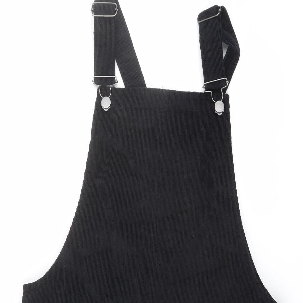 George Womens Black Cotton Pinafore/Dungaree Dress Size 12 Square Neck Buckle