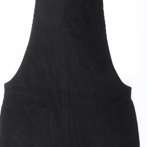 George Womens Black Cotton Pinafore/Dungaree Dress Size 12 Square Neck Buckle