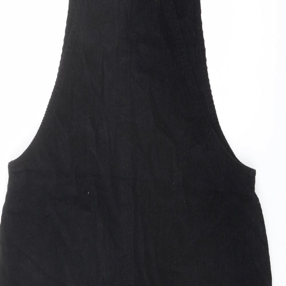 George Womens Black Cotton Pinafore/Dungaree Dress Size 12 Square Neck Buckle