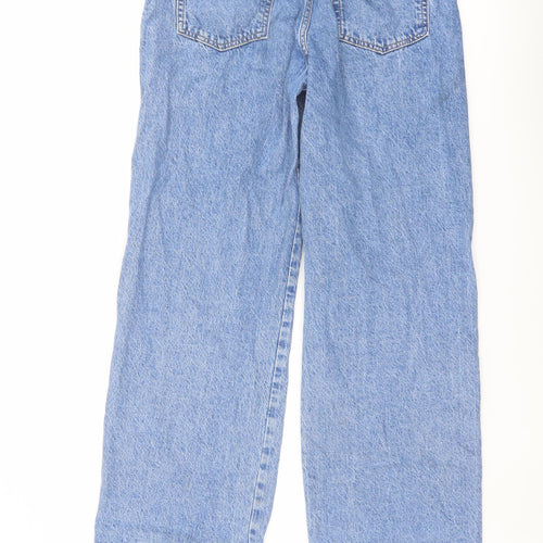 Pull&Bear Womens Blue Cotton Wide-Leg Jeans Size 10 L32 in Regular Button