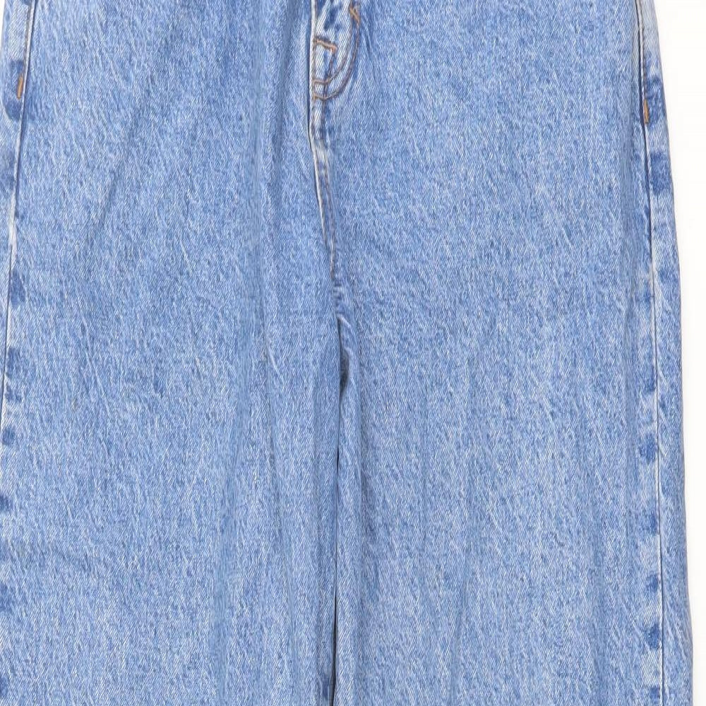 Pull&Bear Womens Blue Cotton Wide-Leg Jeans Size 10 L32 in Regular Button