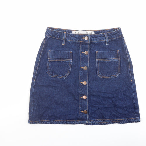 Denim & Co. Womens Blue Cotton A-Line Skirt Size 8 Button
